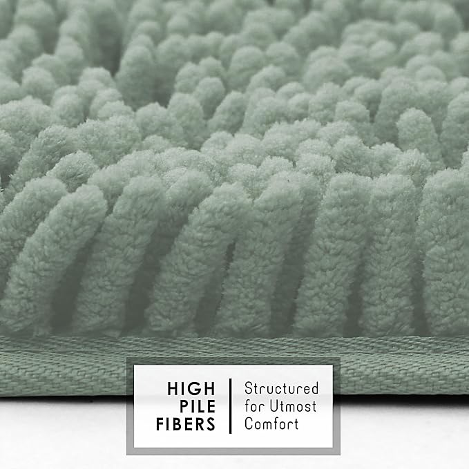 Hearth & Harbor Bathroom Rugs, Chenille Bath Mat - Machine Washable Bath Mats for Bathroom Non-Slip Backing Rubber, Quick Dry Bathroom Mat, 24 x 36 - Ice Green