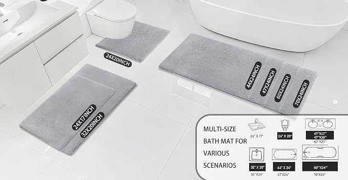 MINIDEAR Bathroom Rugs 32x20 Light Gray - Thick Memory Foam Bath Mat, Ultra Soft & Plush Fluffy, Non-Slip, Quick Dry, Absorbent Washable Floor Microfiber Mat for Tub, Home Decor Accessories