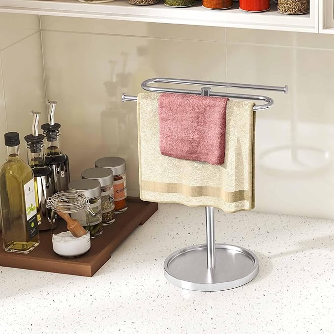 Bethom Hand Towel Holder Countertop Standing for Bathroom,Brushed Nickel | S-Shape Stainless Steel Towel Stand Rack Bar Holds 2 Towels for Kitchen