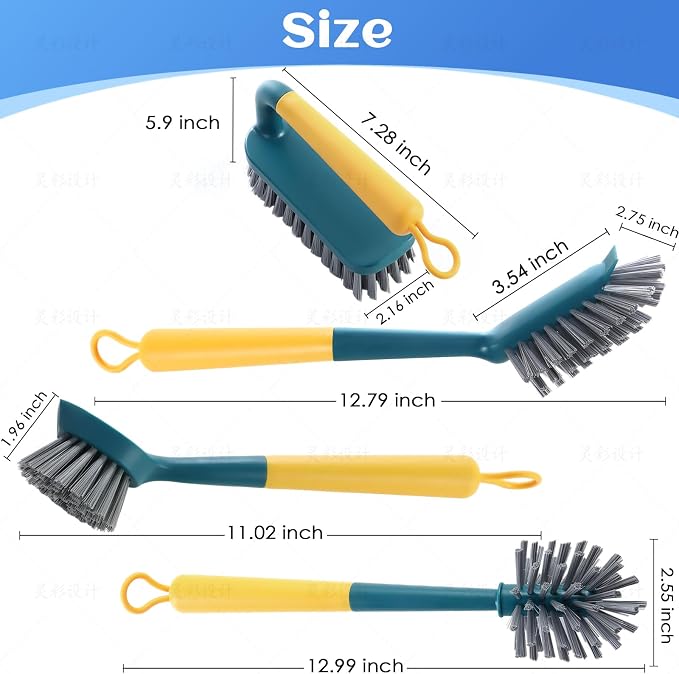 4 Pack Multipurpose Kitchen Cleaning Brushes Set,Cleaning Brush ,Brushes,Dish Brush,Bottle Brush,Scrub Brush,Bristle Brush