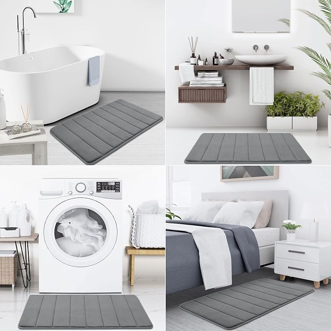 Buganda Memory Foam Bath Mat 40 x 32, Ultra Soft Absorbent Bathroom Rugs | Grey, Machine Washable Quick Dry Bath Mats for Bathroom Floor, Shower and Tub, Home Decor Accessories