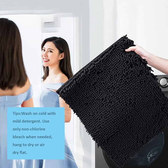 Run Helix Black Bathroom Rug Set Extra Soft Bath Rugs for Bathroom 3 Piece Bathrom Set Anti-Slip Bath Mats Soft Plush Chenille Shaggy Mat Living Room Bedroom Mat Floor Water Absorbent Floor Mat