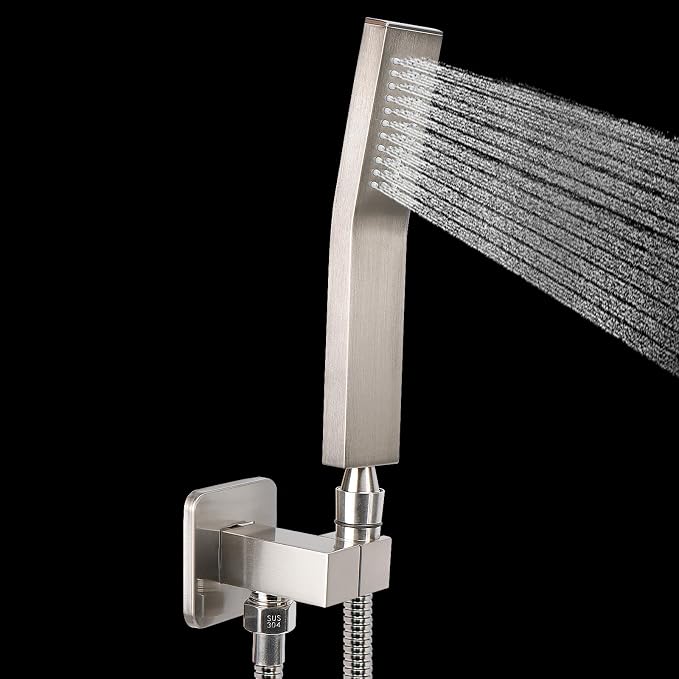 NearMoon Wall Supply Elbow with Handheld Shower Holder - Square Shower Bracket with Flange G1/2 Shower Hose Connector, Wall Mounted Drop Union Male Water Outlet (Brushed Nickel)