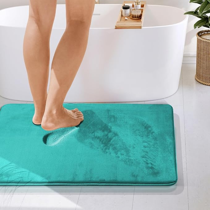 Clara Clark Bathroom Rugs, Velvet Memory Foam Bath Mat, Non-Slip Bath Rugs, Machine Wash, Dries Quickly, Ultra Soft Plush Bath Mats for Bathroom, 24 x 36, Teal Blue