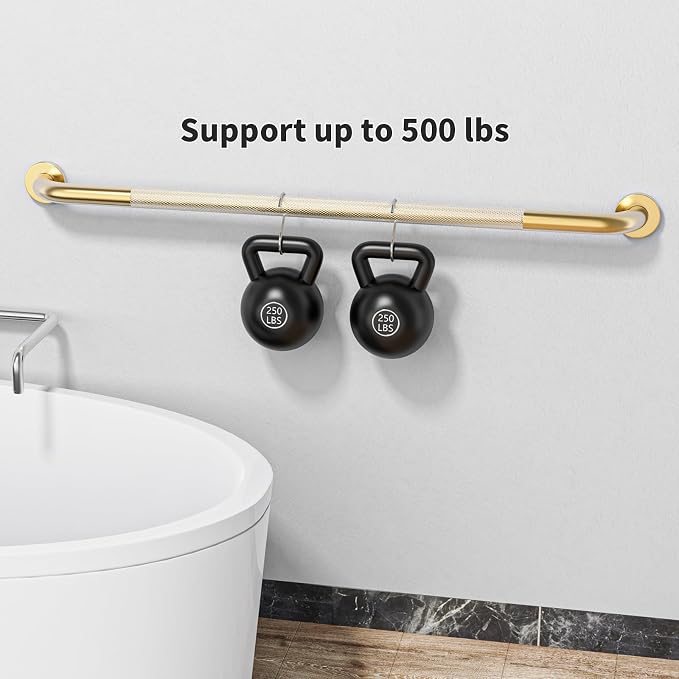 Brushed Gold Shower Grab Bar w/Anti-Slip Knurled Grip 40 Inch,YuanDe Stainless Steel Bathroom Grab Bars, Handicap Injury Elderly Senior Assist Support Shower Handle