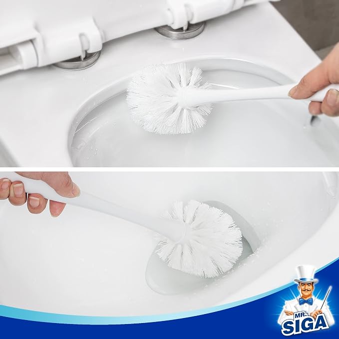 MR.SIGA Toilet Plunger and Brush Combo for Toilet Cleaning, White, 2 Set (Pack of 2)
