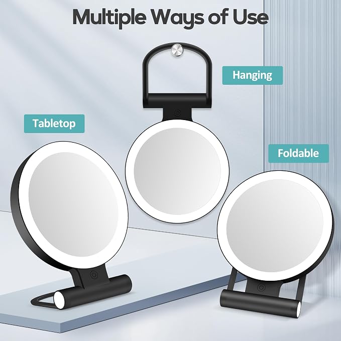 B Beauty Planet Magnifying Mirror with Light 30X, Double-Sided 1X/ 30X Magnifying Makeup Mirror with Tweezer, 2000mAh 3 Colour Modes with Adjustable Brightness,Foldable Compact Travel Mirror(Black)