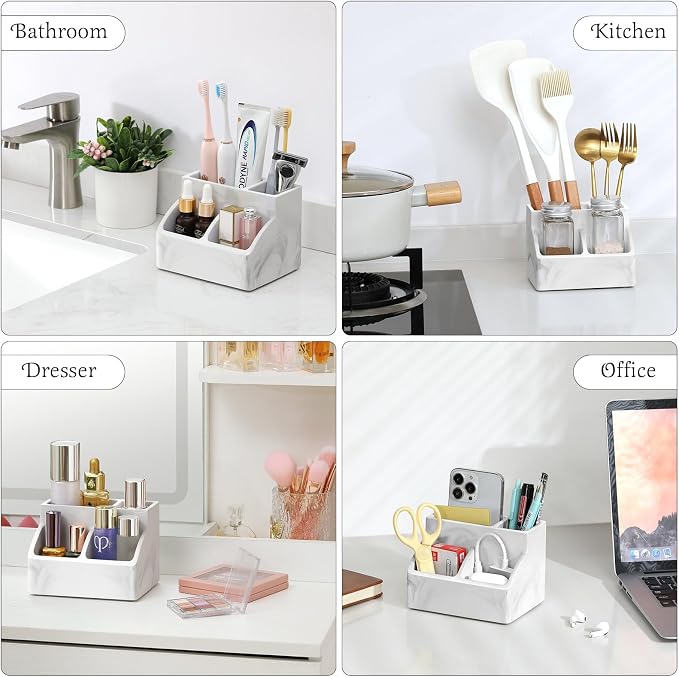 Luxspire Diatomite Toothbrush Holder, 4 Slots, Marble White | Fast Drying, Diatomaceous Earth, Electric Tooth Brush and Toothpaste Organizer, For Bathroom Kitchen Vanity Countertop
