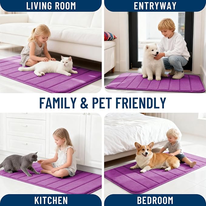 OLANLY Memory Foam Large Bath Mat 59x34, Super Soft Absorbent Bathroom Rugs | Purple, Quick Dry Bath Rug, Machine Washable Shower Floor Mats, Bathmat Carpet for Bathroom Floor, Tub and Shower
