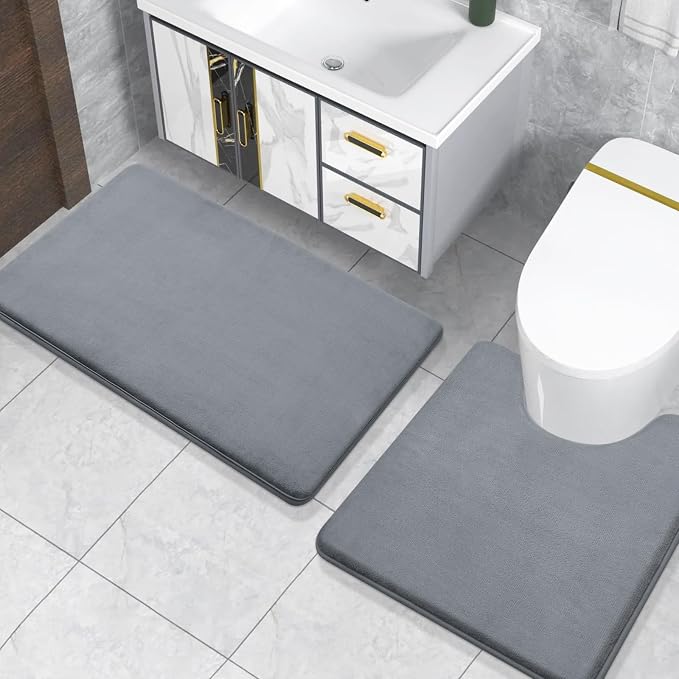 Smiry Memory Foam Toilet Rugs 20x20, Extra Soft Absorbent Bathroom Rugs | Dark Grey, Quick Dry Machine Washable Non-Slip Contour Bath Mat for Toilet