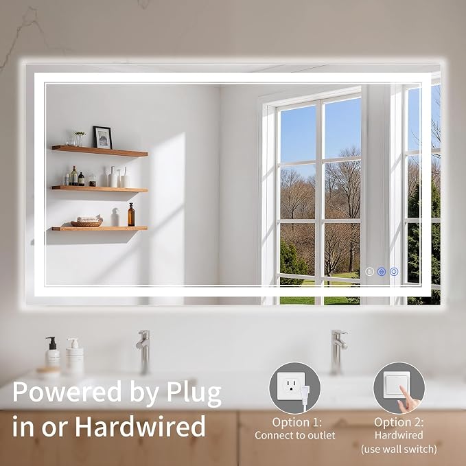 40"x50" LED Bathroom Mirror with Lights, Anti-Fog, Backlit + Front Lit, Dimmable, Led Vanity Mirror for Wall, Lighted Bathroom Mirror, 6 Colors, Shatter-Proof Tempered Glass