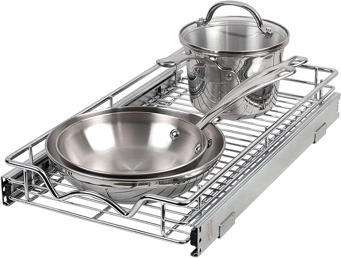 Pull Out Cabinet Organizer 21" Deep, Heavy Duty Caddy with Lifetime Limited Warranty, Chrome Finish