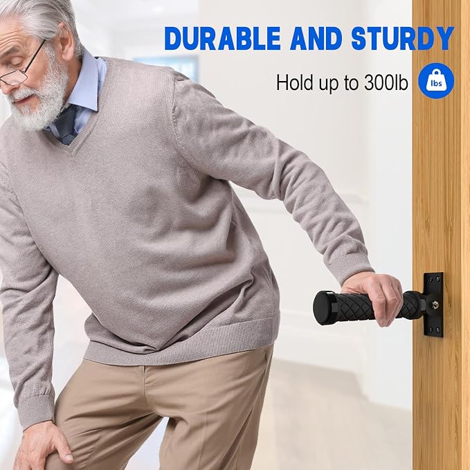 Flip Up Grab Bars for Doorways & Wall & Stairs,Safety Assist Handles for Elderly,Hand Rails for Seniors,Non-Slip Grip for Handicap,Disabled or People with Limited Balance-Black