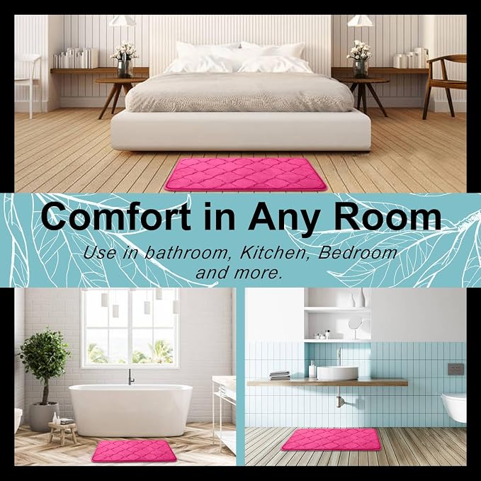 OLANLY Memory Foam Bath Mat Rug 59x34, Ultra Soft Bathroom Rugs, Deep Pink | Thick Absorbent Carpet, Non-Slip Backing, Machine Washable, for Bathroom Floor, Tub, Shower and Home Decor Accessories