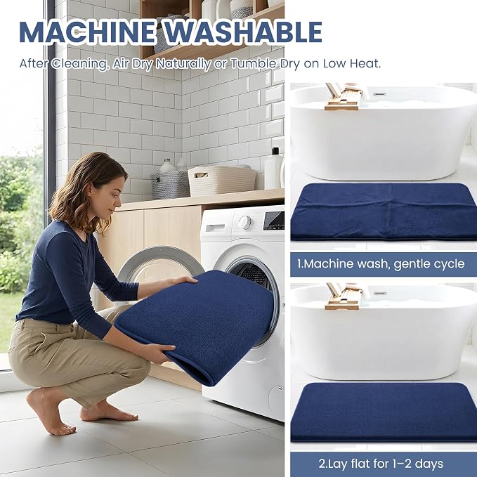 Smiry Memory Foam Toilet Rugs U Shaped 24x20, Extra Soft Bath Mat | Navy Blue Quick Dry, Machine Washable Bath Mats for Bathroom, Shower, Tub and Home Decor Accessories