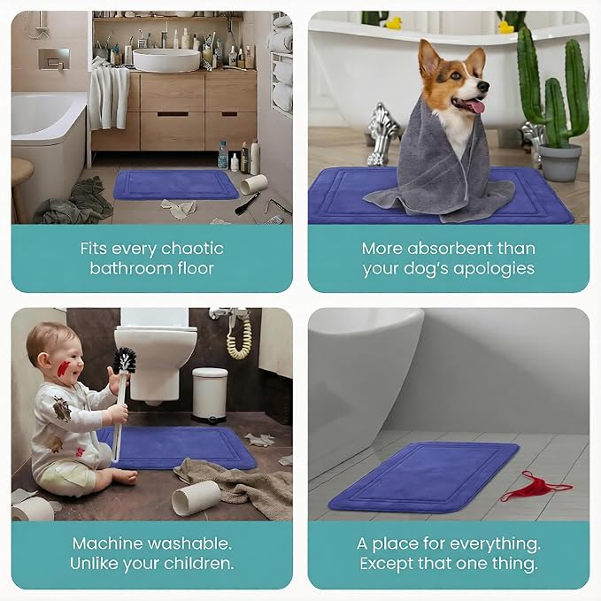 ITSOFT Memory Foam Bath Mat 59x23, Non Slip, Machine Washable, Quick Dry & Absorbent Rugs, Bath Mats for Bathroom Floor, Tub & Shower, Bathroom Rug, Blue