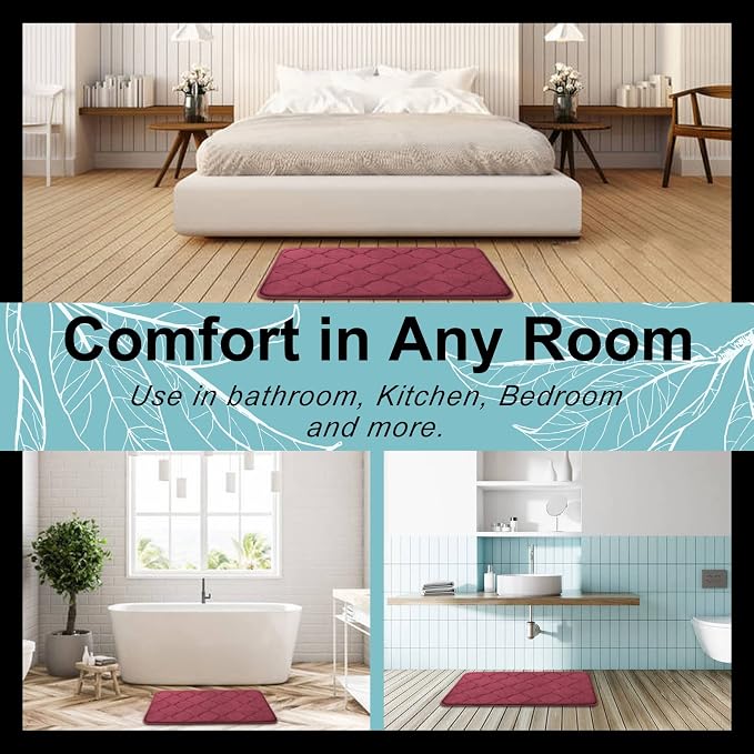 OLANLY Memory Foam Bath Mat Rug 30x20, Ultra Soft Bathroom Rugs, Burgundy | Thick Absorbent Carpet, Non-Slip Backing, Machine Washable, for Bathroom Floor, Tub, Shower and Home Decor Accessories