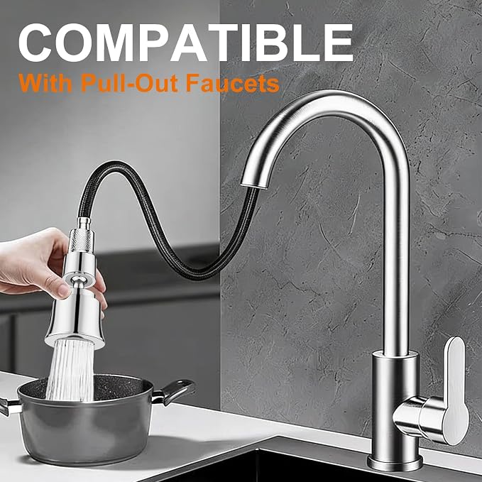 Metal Faucet Aerator Extender - Dual Modes Sink Sprayer Attachment for Bathroom - 360° Swivel Kitchen Sink Nozzle - Tap Head Replacement with 55/64'' Female Thread - Anti-clogging Design
