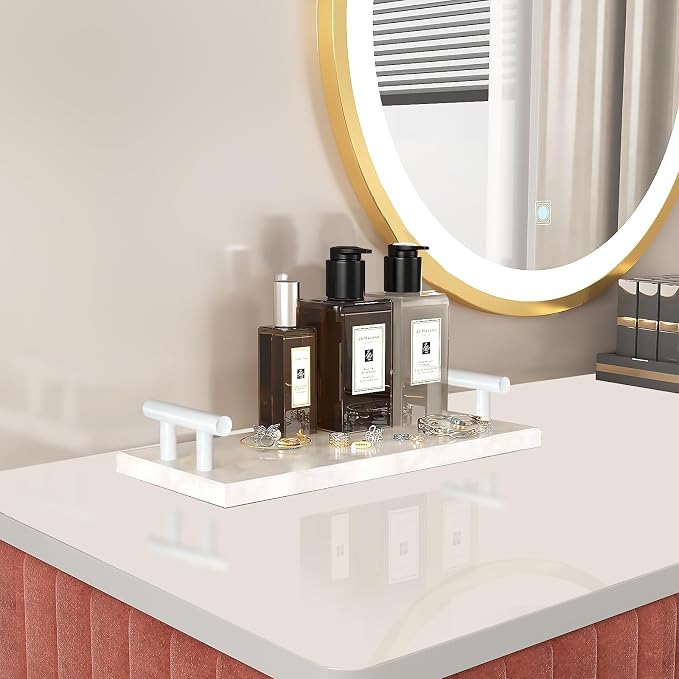 XZHXFX Guest Towel Holder Tray for Bathroom,Marble Slab with Handles -Napkin Holder for Kitchen - Bathroom Tray (White,Small)