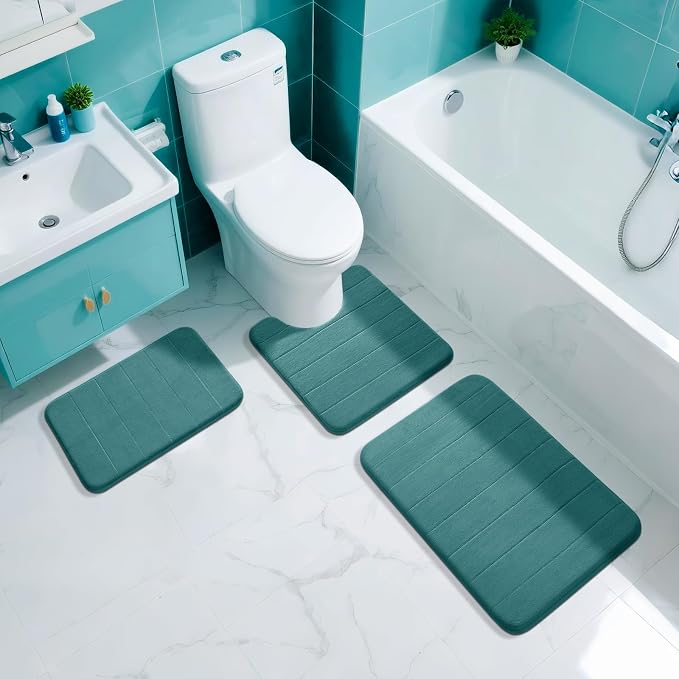 Yimobra Memory Foam Toilet Bath Mat U-Shaped, Soft and Comfortable, Water Absorption, Non-Slip, Thick, Machine Wash, Easier to Dry for Bathroom Commode Contour Rug, 24 X 20 Inch, Teal