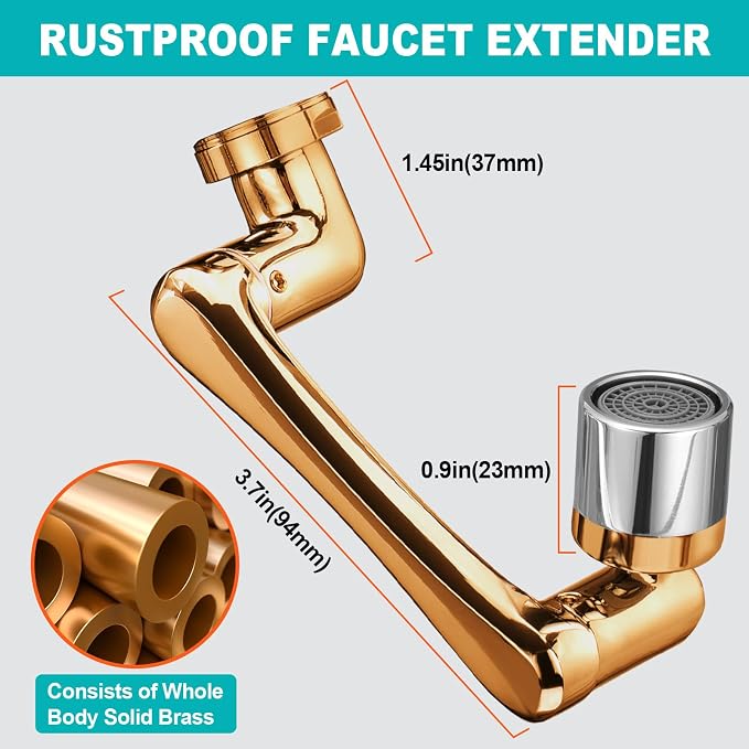 Spurtar 1440° Sink Faucet Extender, Faucet Aerator with Filter Swivel Silver Faucet Attachment, Multifunctional Rotatable Single Mode Fit for Bathroom Kitchen Tap G 1/2", 55/64",15/16"