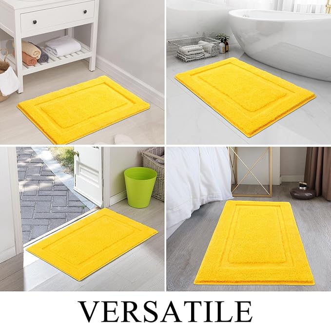 SHACOS Soft Microfiber Bathroom Rugs Set 2 Pieces with Toilet Rug | Absorbent Plush Bath Mat U Shaped Contour Bath Rug, Non Slip Washable Fluffy Bathroom Floor Mats, 32x20+24x20, Yellow