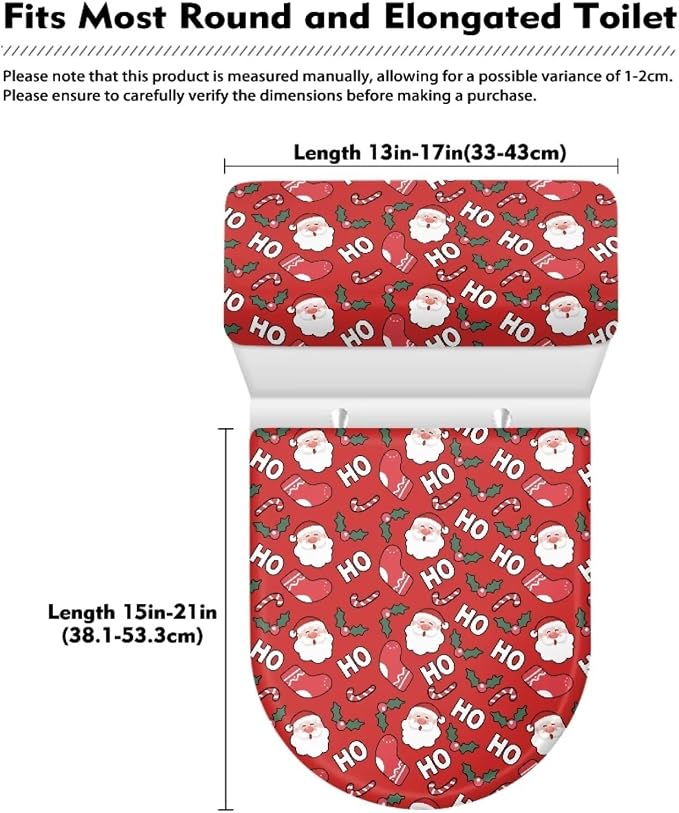 Christmas Toilet Seat Cover 2 Pack Toilet Lid Cover and Toilet Tank Lid Cover, Santa Toilet Cover Christmas Decorations Indoor Bathroom Decoration
