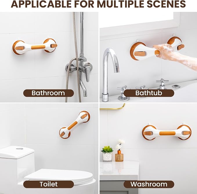 TAILI Grab Bars for Bathtubs and Showers 2 Pack Suction Grab Bar, Heavy Duty Shower Handle Removable Bath Handrails for Seniors and Elderly, Bathroom Safety Grip No Drilling Waterproof, Wood Grain, G9