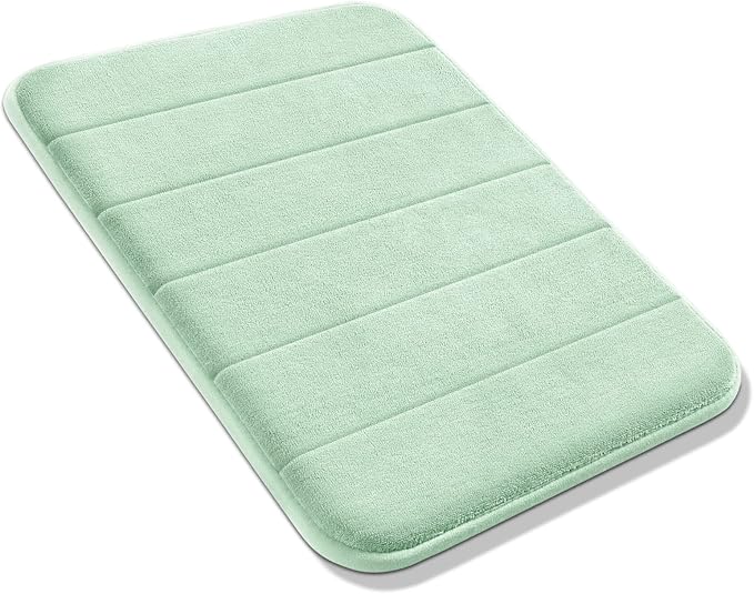 Yimobra Memory Foam Bath Mat, Super Soft Absorbent Bathroom Rug Non Slip, Quick Dry, Machine Washable Floor Carpet for Tub Shower, Home Decor Accessories, 24x17, Pale Green