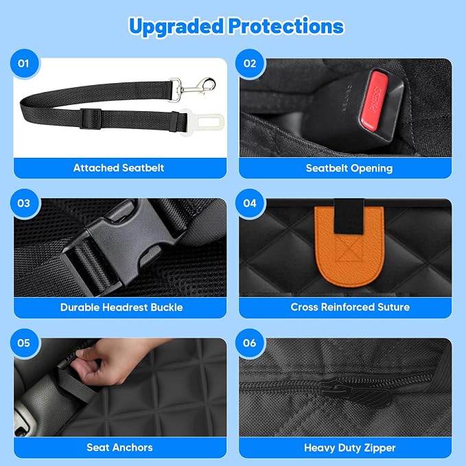 Dog Car Seat Cover for Back Seat, Hard Bottom Hammock Hold 400lbs For Cars | Waterproof,Anti-Scratch,Safety Non-Slip,600D Oxford,Mesh Window,Storage Pocket