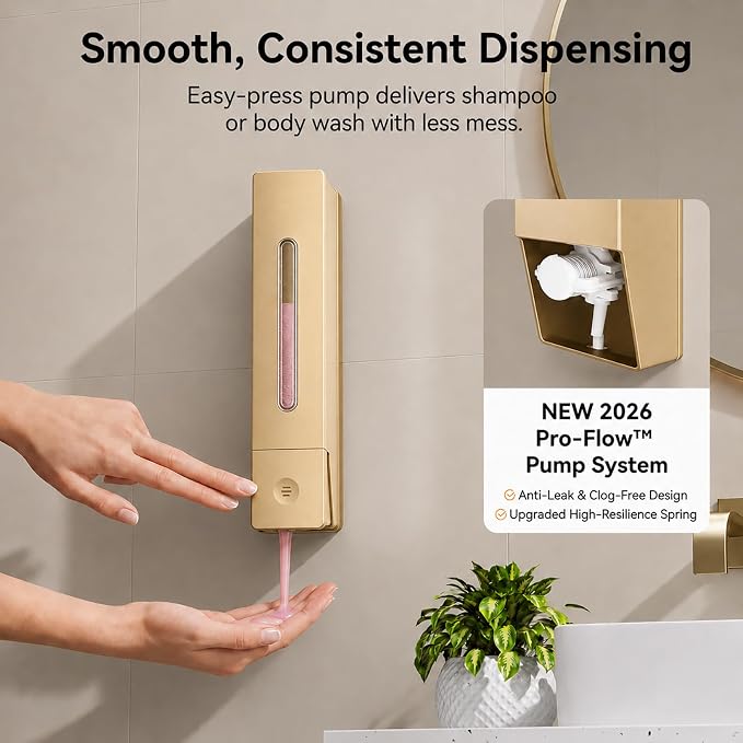 Shampoo and Conditioner Dispenser - Wall-Mounted 3-Chamber Shower Soap Dispenser, No-Drill, 1200ML Capacity, for Bathroom & Hotel