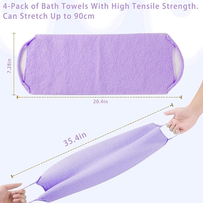 4Pcs Back Scrubber for Shower, Nylon Exfoliating Body Washcloth, Stretchable Back Scrubber With Handle, Back Washer for Women Men