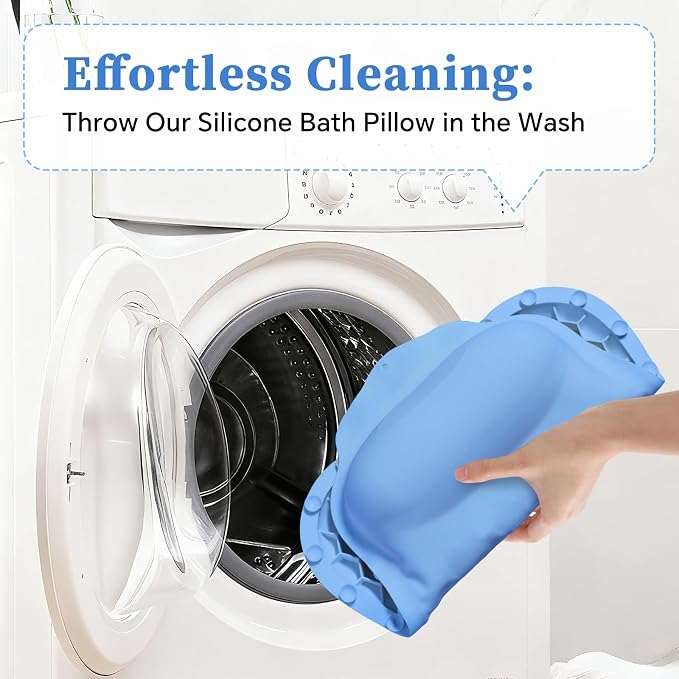 Luxury Silicone Bath Pillow for Tub, New Cloud-Soft 4D Air-Cushion Bathtub Pillow for Head and Neck & Back Support, Strong Suction Cups, Waterproof Quick-Dry Bathtub Headrest (Blue)