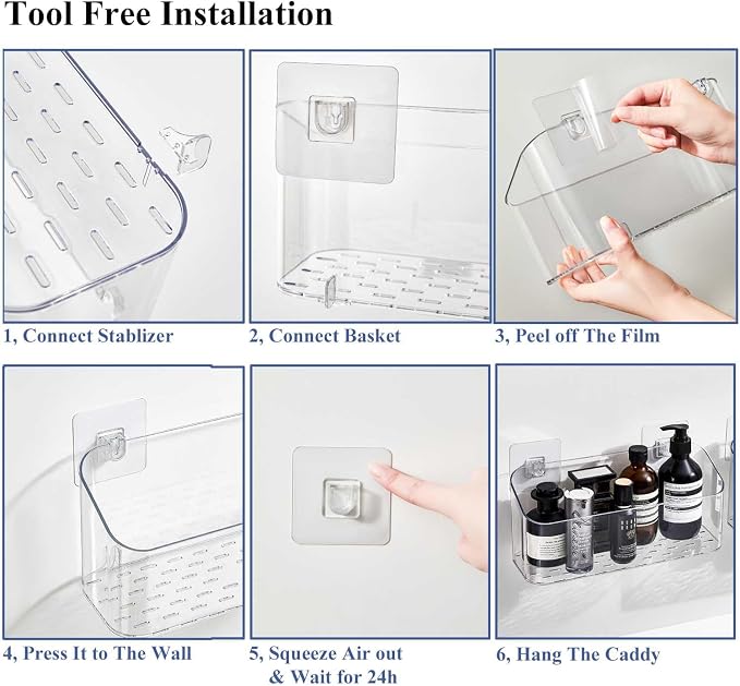 UNIKON Bath Toy Storage 2 Packs, Large Bath Toy Holder, Quick Dry Bathtub Toys Organizer, Bathtub Toys Basket, Shower Caddy Shower Organizer for Baby, Toddler, Kids, Clear