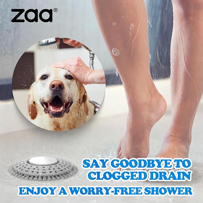 Shower Drain Hair Catcher Silicone Flat Floor Strainer Protector | 2 Pack Gray Weighted Flat Shower Drain Protectors, Traps Hair Before Clogs, Easy to Clean in Seconds, Fits Flat Floor Drains