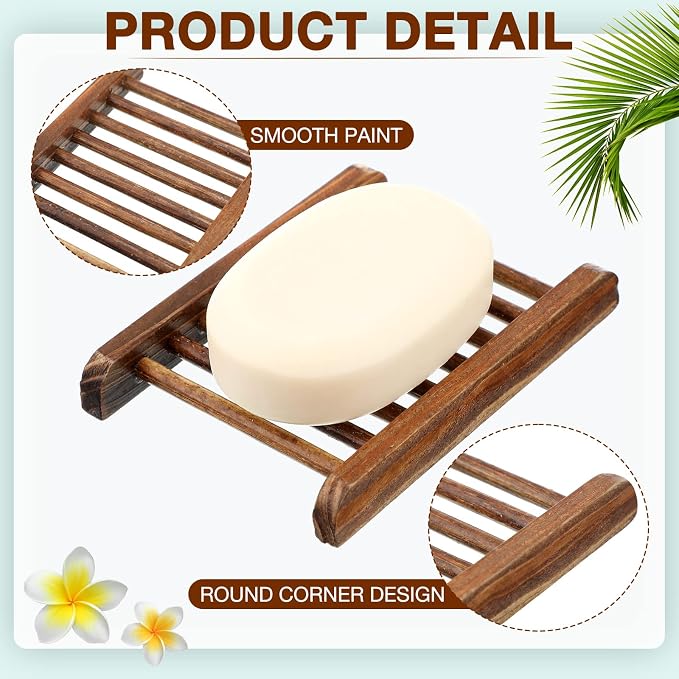 Potchen Bamboo Soap Dish Wooden Hand Craft Soap Case for Shower Rectangular Bathtub Shower Dish Accessories for Home Bathroom Kitchen Sponges(Charcoal,50 Pack)