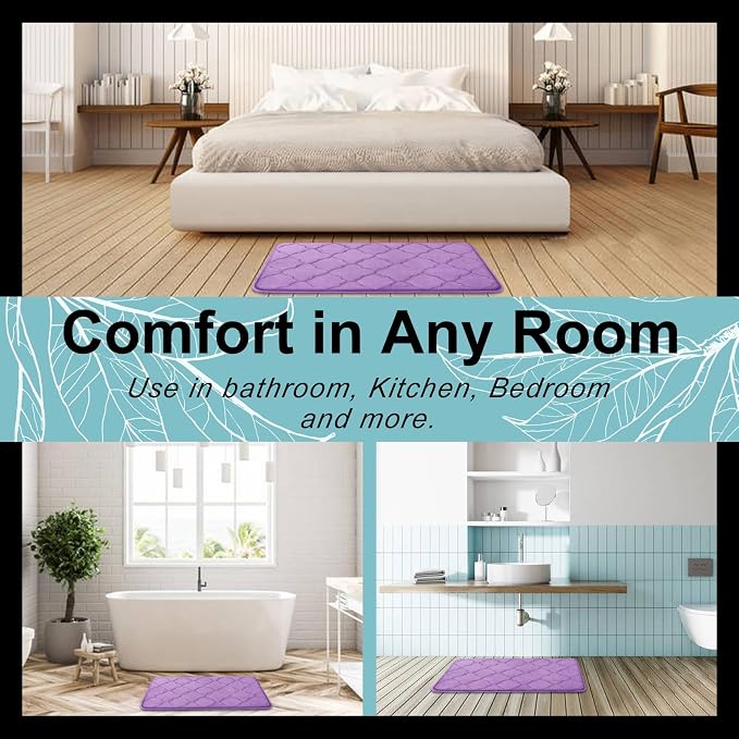 OLANLY Memory Foam Bath Mat Rug 59x34, Ultra Soft Bathroom Rugs, Lavender | Thick Absorbent Carpet, Non-Slip Backing, Machine Washable, for Bathroom Floor, Tub, Shower and Home Decor Accessories