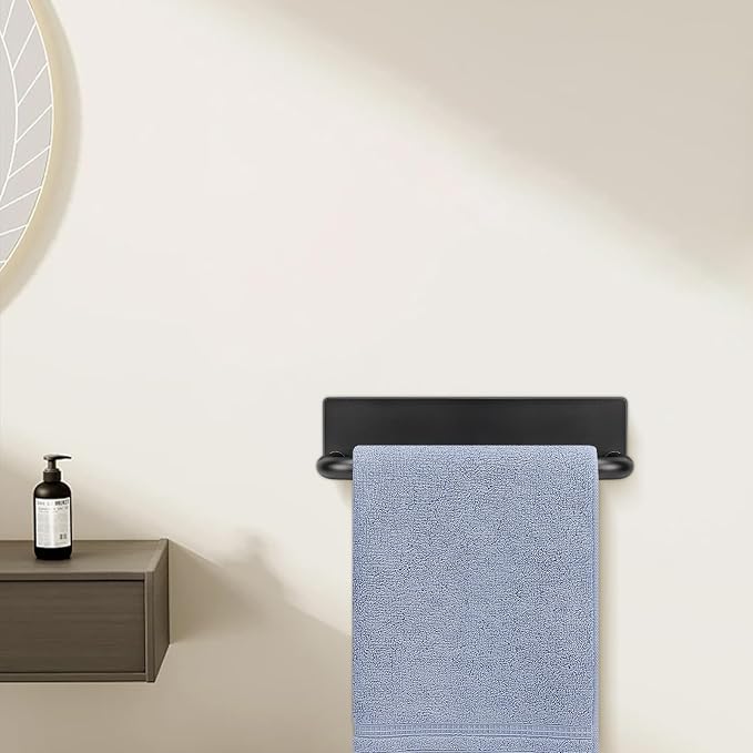 Livabber Self Adhesive Hand Towel Holder- 304 Stainless Steel Hand Towel Bar for Bathroom Kitchen Stick on Wall, Towel Ring No Drilling, 9 Inch (Black)