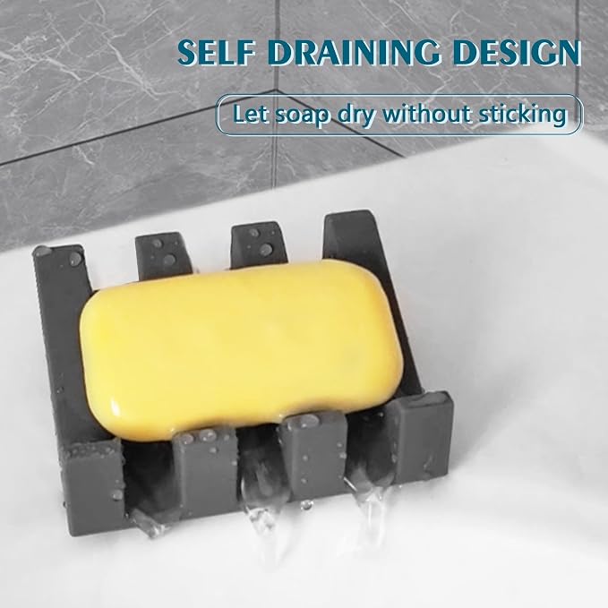 Self Draining Soap Dish Holder,Silicone Soap Dish,for Bathroom,Kitchen, Sponges,Can Extend Soap Life,Keep Soap Bars Dry and Easy Cleaning (Grey,4-Pack)