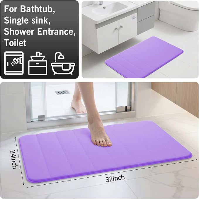 Lavender Bathroom Rugs Set 2 Piece Memory Foam Bath Non-Slip Bath Mat,Washable Room Mats,Absorbent Shaggy Rugs Super Soft Kitchen Mats, Carpets for Bathroom,Tub,Shower Home Decor
