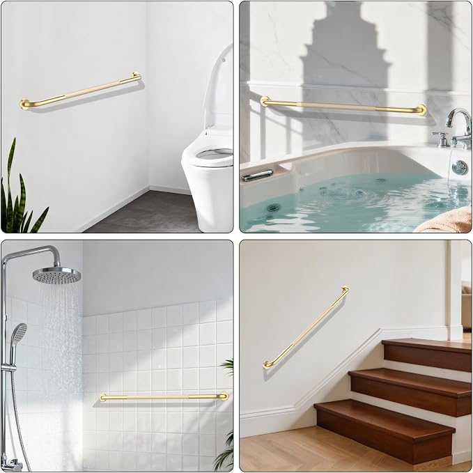 47 Inch Brushed Gold Shower Grab Bar w/Anti-Slip Knurled Grip,YuanDe Stainless Steel Bathroom Grab Bars,Handicap Injury Elderly Senior Assist Support Shower Handle