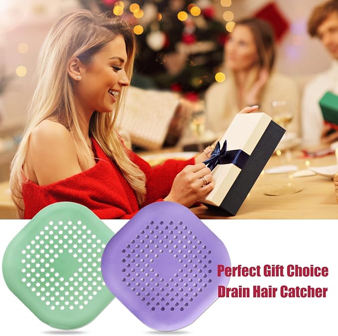 Bovinde Hair Drain Catcher,Square Cover for Shower 2 Pack (Purple Green) | Drainer Cover Silicone Hair Stopper with Suction Cups,Protector Accessories,Easy to Install Suit for Bathroom,Bathtub,Sink