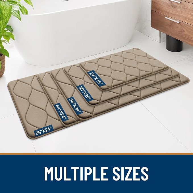 Smiry Memory Foam Bath Mat 24x16, Ultra Soft Absorbent Bathroom Rugs | Tan, Plush Quick Dry and Machine Washable Cushion Bath Mats for Bathroom, Shower, Tub & Home Decor