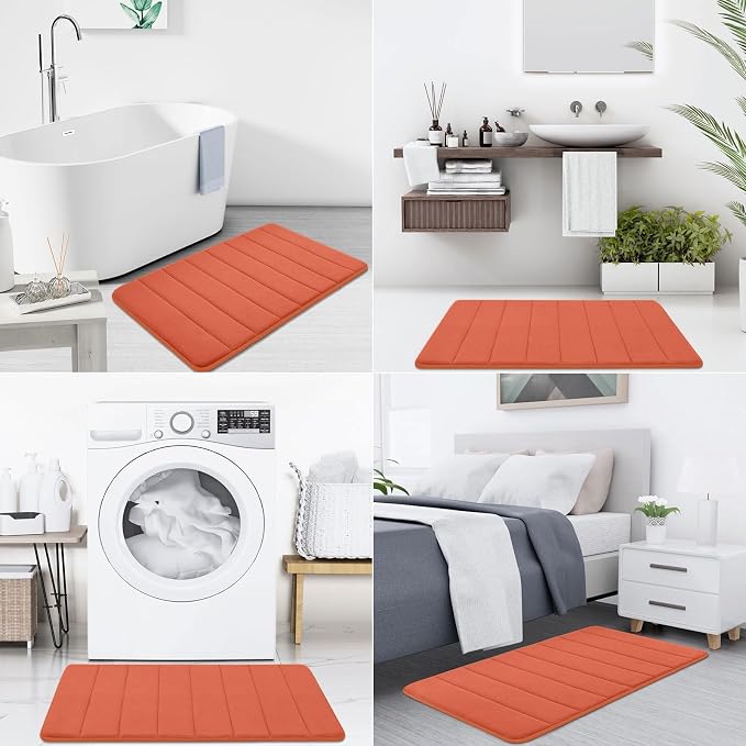 Buganda Memory Foam Bath Mat 59 x 20, Ultra Soft Absorbent Bathroom Rugs | Coral, Machine Washable Quick Dry Bath Mats for Bathroom Floor, Shower and Tub, Home Decor Accessories