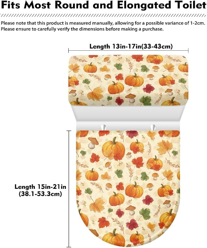 Pumpkin Toilet Lid Covers for Bathroom Set, Toilet Covers Elongated Comfortable 2-Piece Bathroom Gifts for Fall Harvest