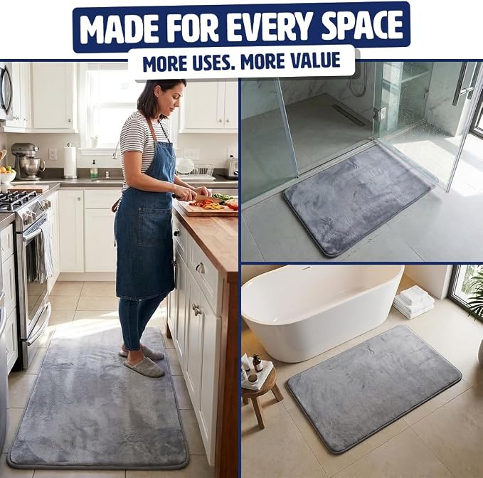 Muddy Mat® Memory Foam Bath Mat – Velvet Soft Non Slip Bathroom Rugs, Thick Absorbent Bath Rugs, Washable Bath Mat for Bathroom Floor and Shower, Grey 20" x 30"