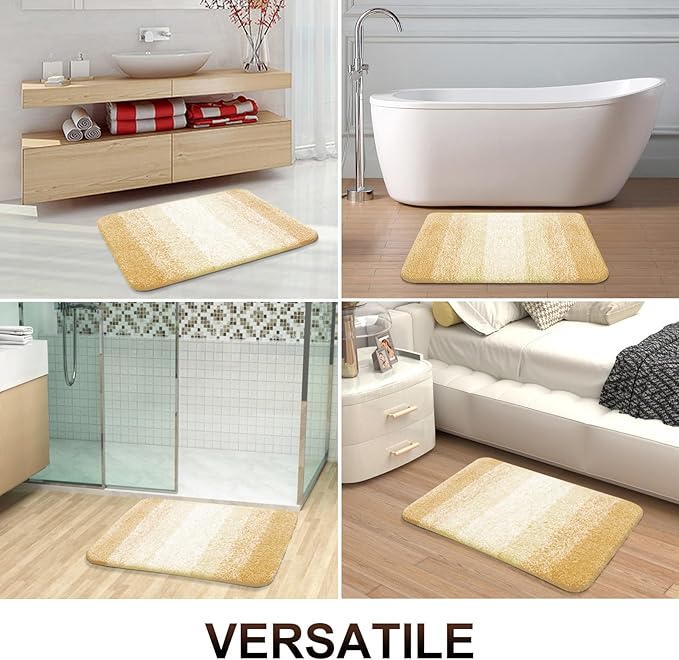 OLANLY Bathroom Runner Rug 45x27, Extra Soft Absorbent Microfiber Bath Rugs | Light Yellow, Non-Slip Quick-Drying Rubber Backing, Washable Long Bath Mat for Floor, Tub and Shower, Home Decor