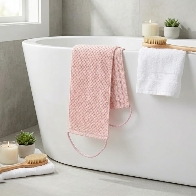 Dual-Textured Exfoliating Washcloth Towel - Back Scrubber for Use in Shower Bath, Exfoliating Body Scrubber Exfoliator, Japanese Exfoliate Loofah Lufa Sponge Wash Cloth for Women Men
