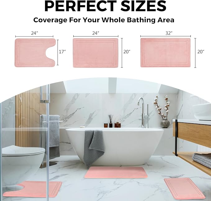 Pink Bathroom Rugs Bath Mat U Shaped Contour Toilet Rug | Washable Non Slip Toilet Floor Mat Memory Foam Contour Bath Rugs for bathroom