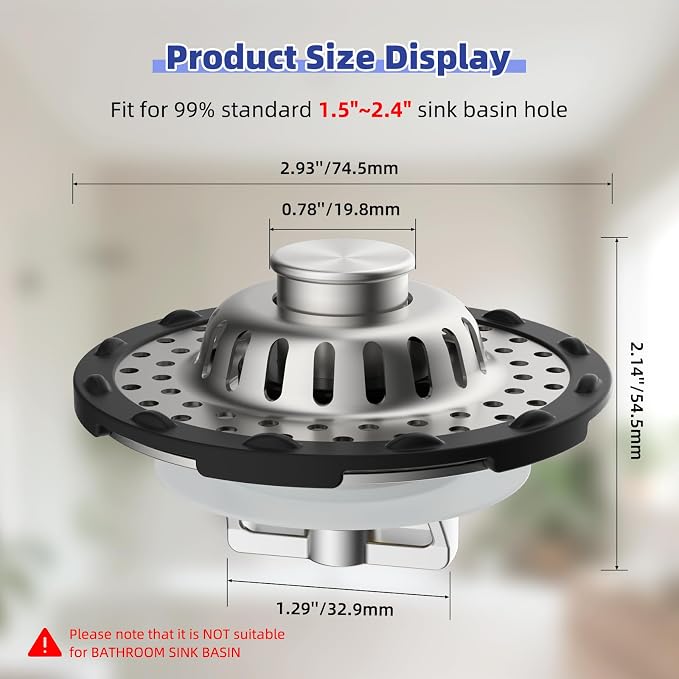 2PCS Universal Metal Bathtub Drain Stopper Top Hair Catcher, Brushed Nickel | Shower Drain Tub Stopper with Stainless Steel Visible Filter Basket, Upgraded 3 in 1 Pop-up Drain Plug for 1.5 to 2.4" Hole